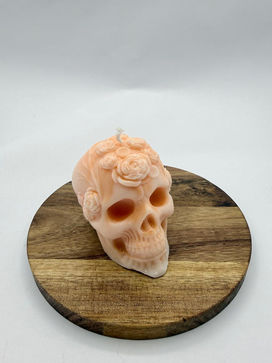 Bougie Tête de Mort Fleurie