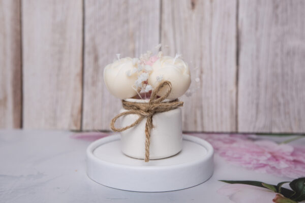 Pot de 3 Roses Non Parfumées, roses, fleurs, cire de soja, déco mariage,Caen, bougie, la bougie caennaise, normandie 